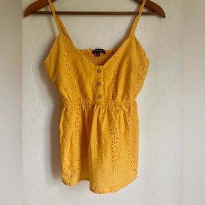 Ambiance Women’s Small Golden Yellow Cotton Boho Eyelet Tank Top